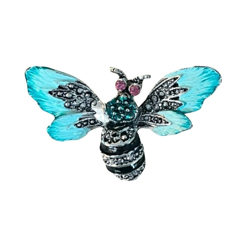 Vintage Blue and Silver Bee Brooch - Picture 1 of 9